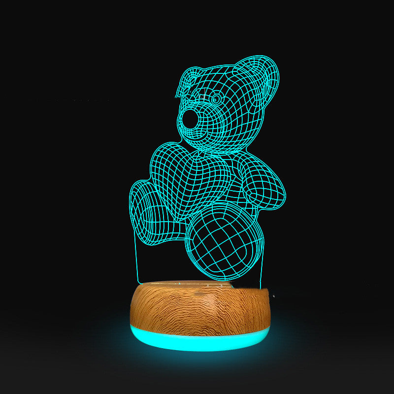 3D Lamp Wood Grain Bottom Glow Colorful Touch Remote Control - One Red Hill